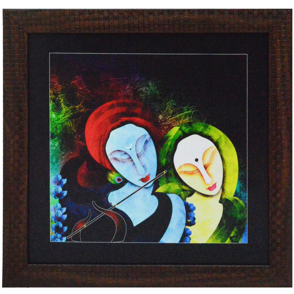 Radha Krishna playing Flute Satin Matt Texture UV Art Painting Kafalo