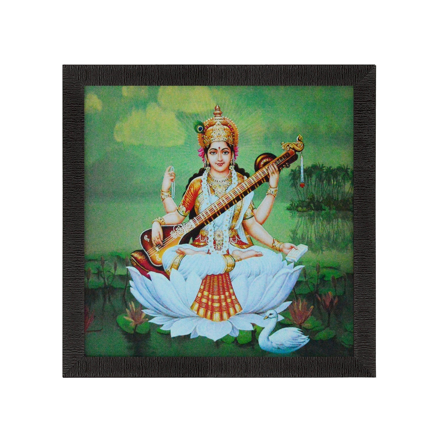 Goddess Saraswati Painting Digital Printed Religious Wall Art Kafalo