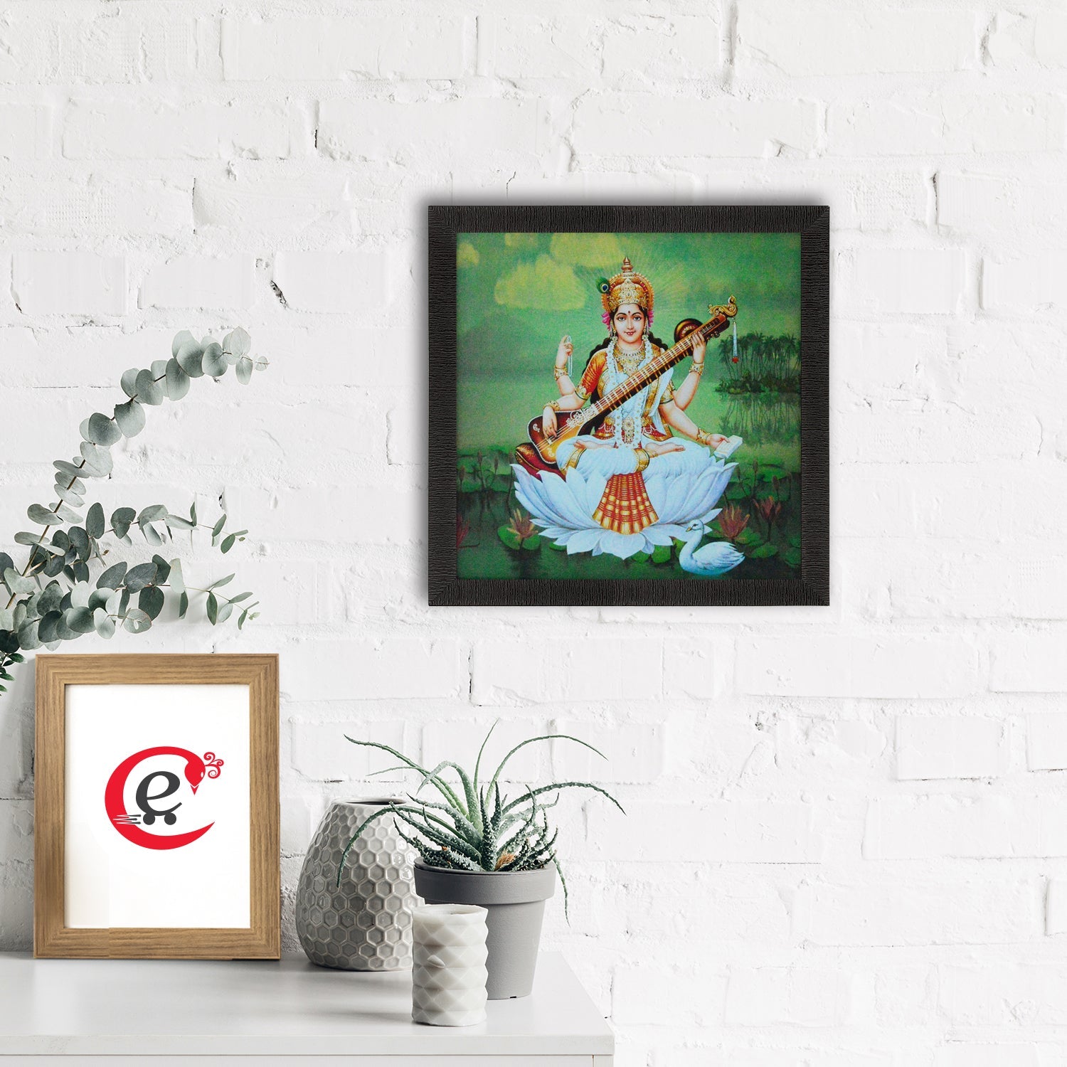 Goddess Saraswati Painting Digital Printed Religious Wall Art Kafalo