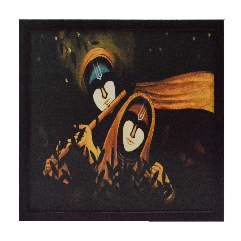 Radha Krishna playing Flute Satin Matt Texture UV Art Painting Kafalo