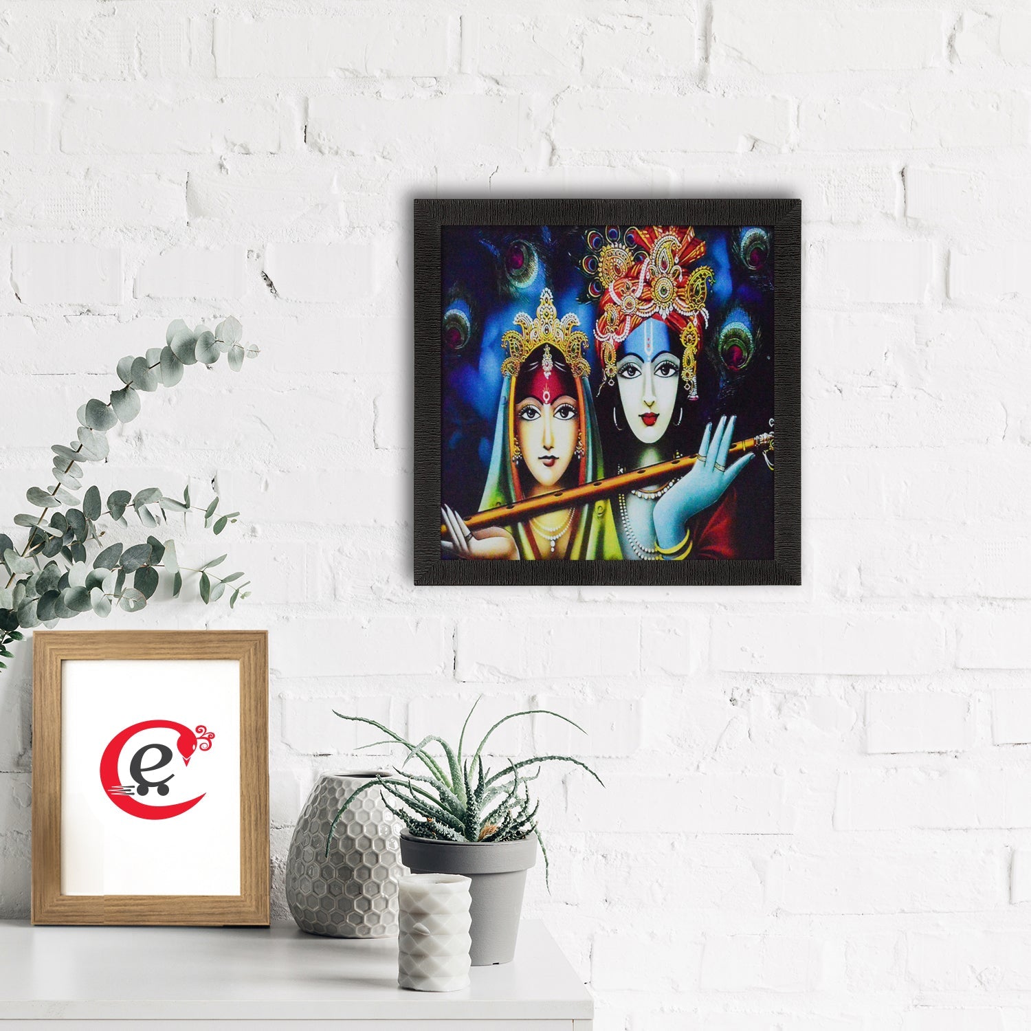 Radha Krishna Holding Flute In Hand Wall Painting Digital Printed Religious Art Kafalo