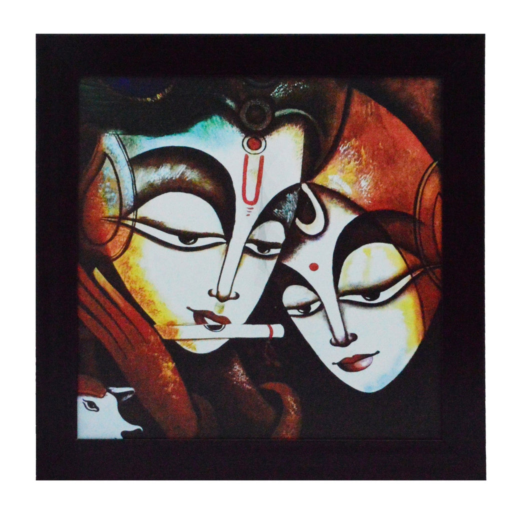 Radha Krishna playing Flute Satin Matt Texture UV Art Painting Kafalo