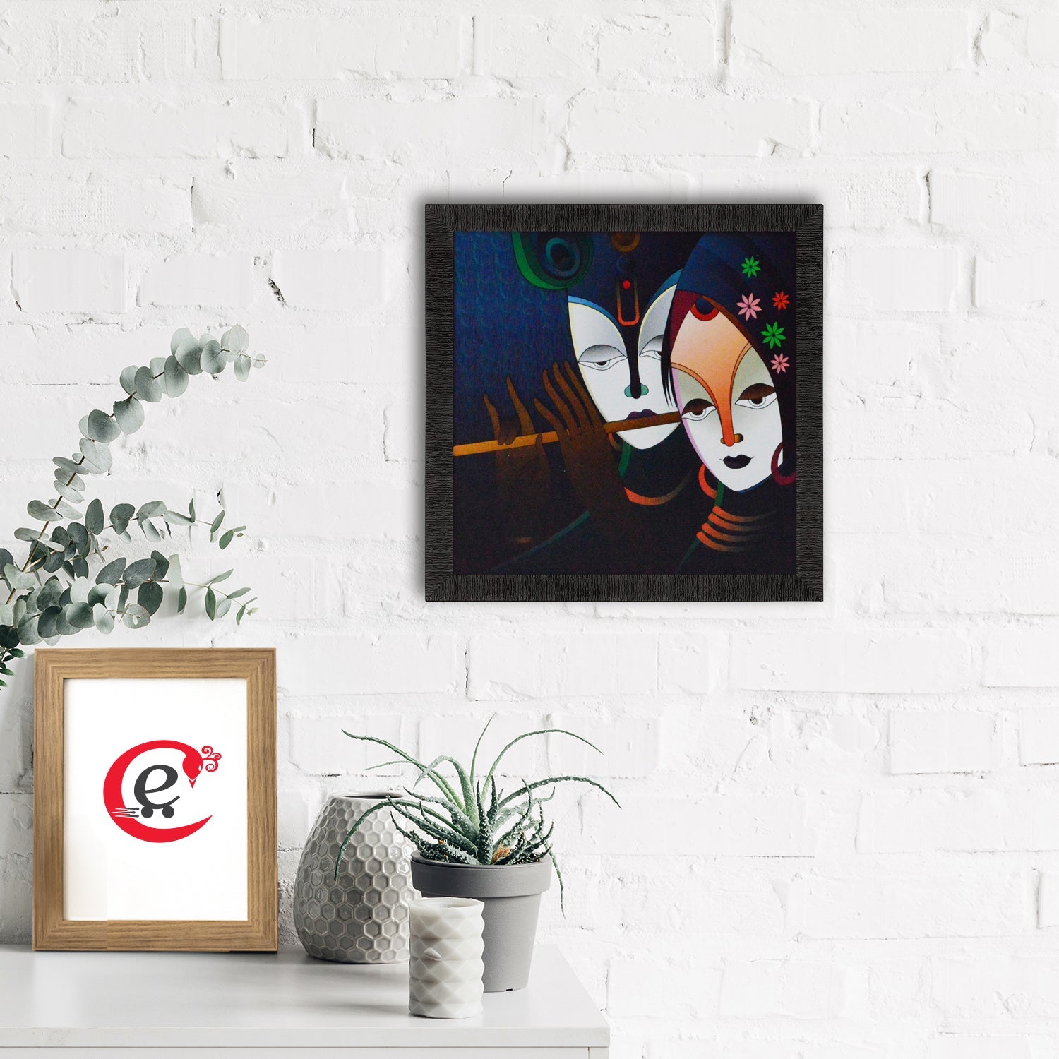 Radha Krishna playing Flute Satin Matt Texture UV Art Painting Kafalo