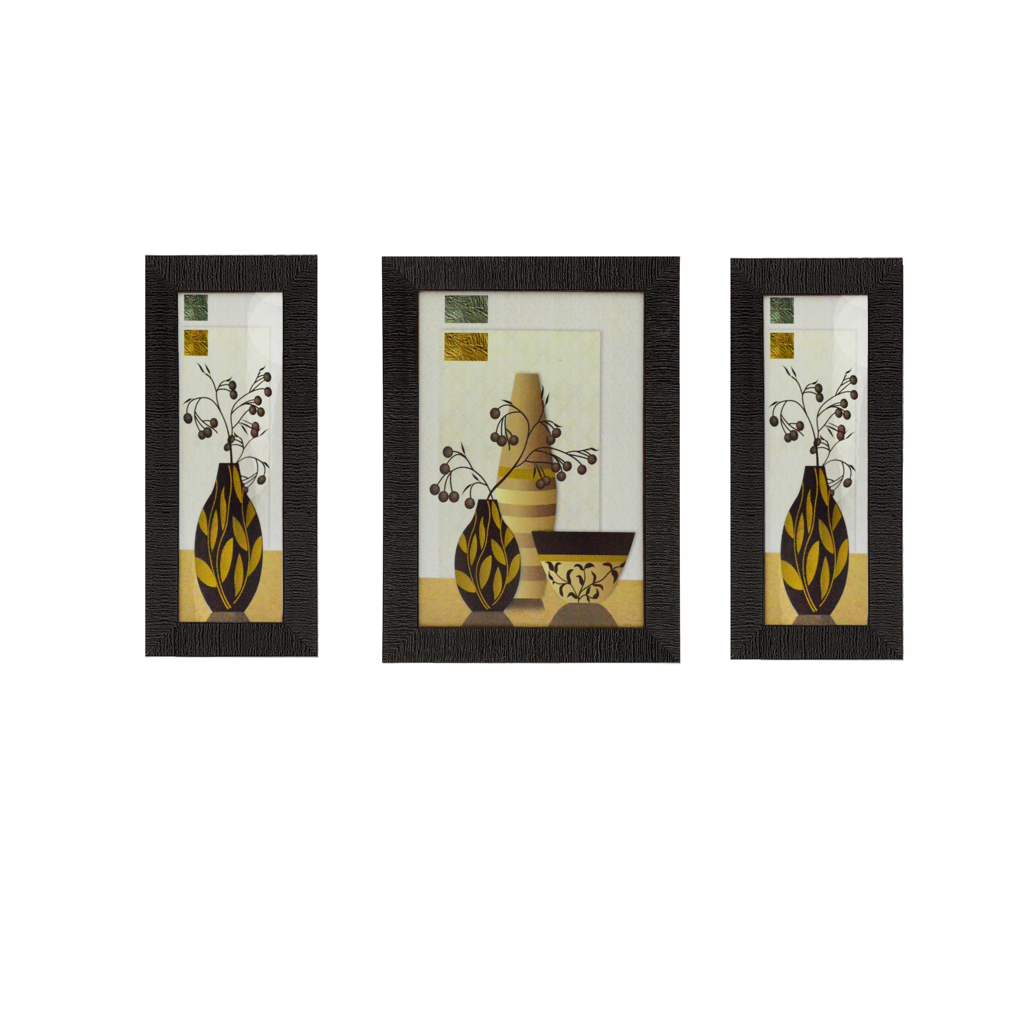 Set of 3 Botanical Satin Matt Textured UV Art Painting Kafalo