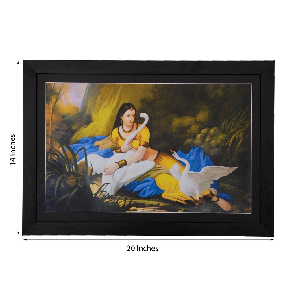 Lady playing with Swans Satin Matt Texture UV Art Painting Kafalo