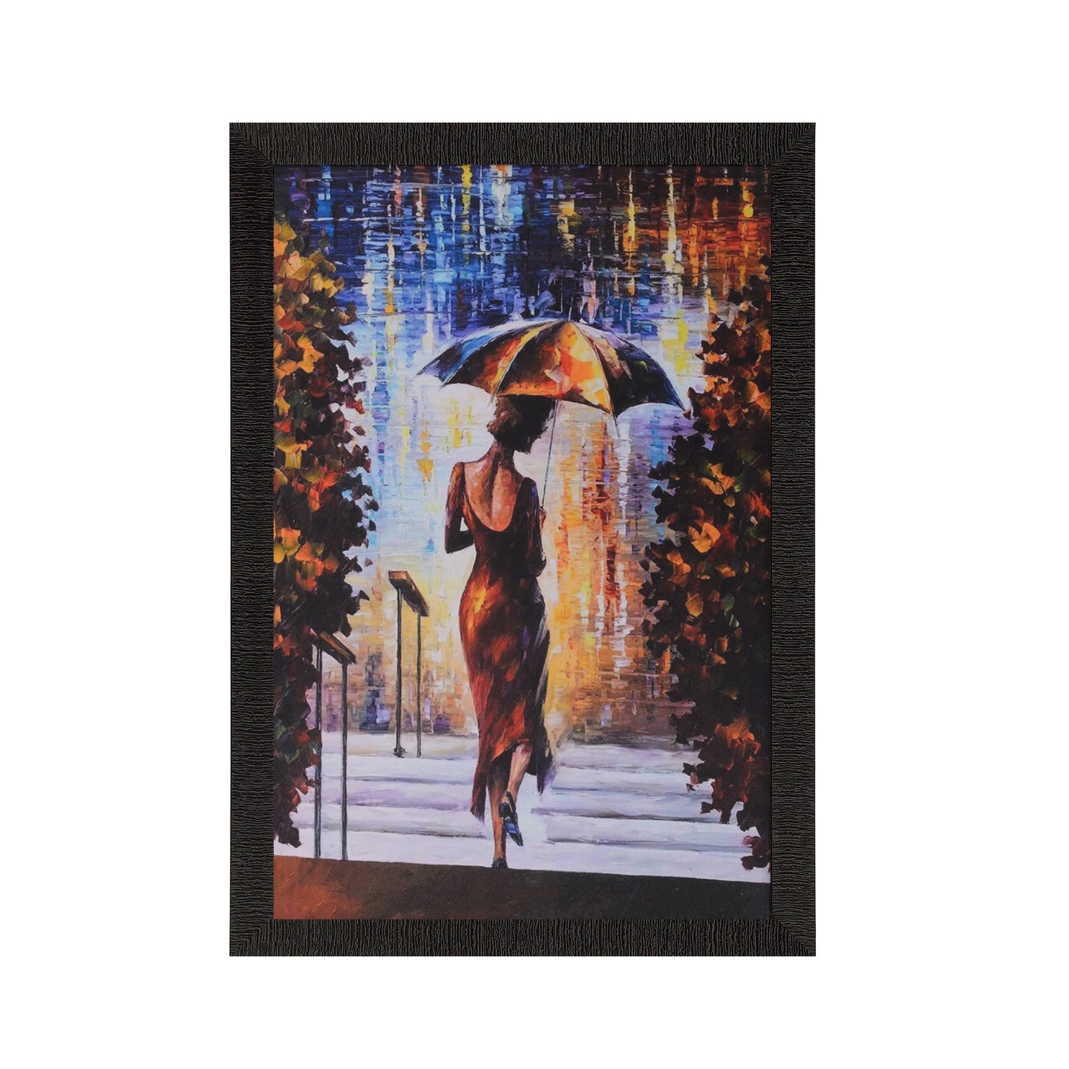Beautiful Lady Under Umbrella Satin Matt Texture UV Art Painting Kafalo