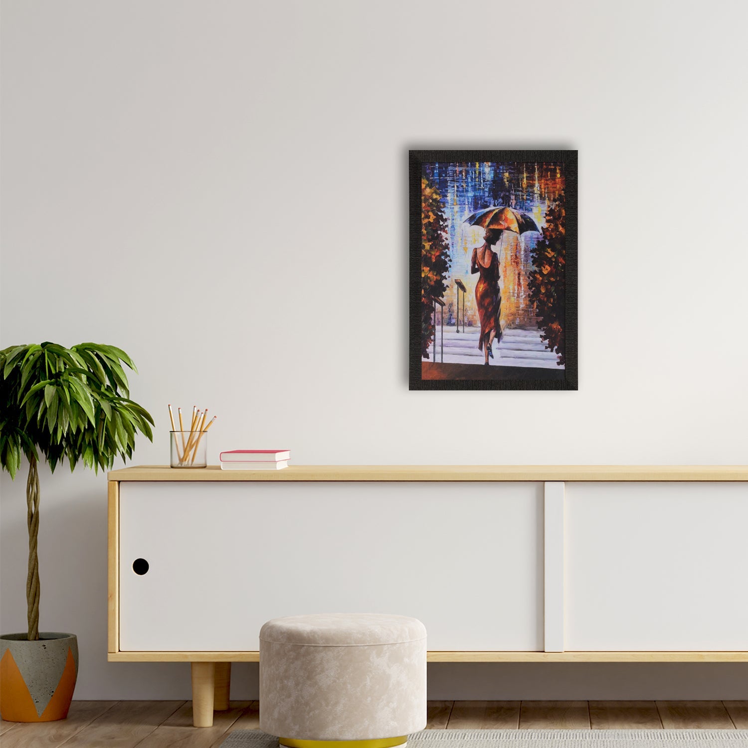 Beautiful Lady Under Umbrella Satin Matt Texture UV Art Painting Kafalo