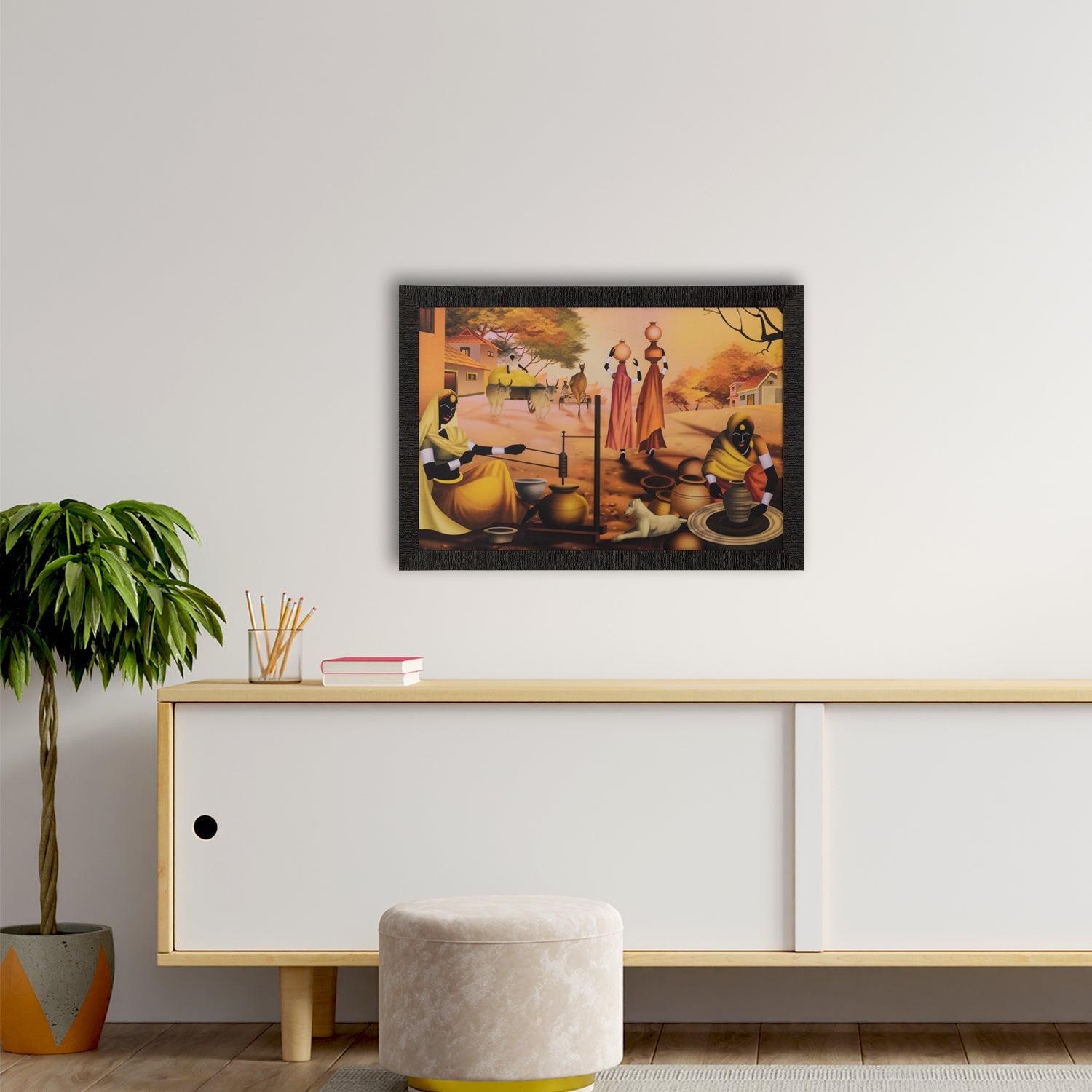 Pot Making Village Scene Satin Matt Texture UV Art Painting Kafalo