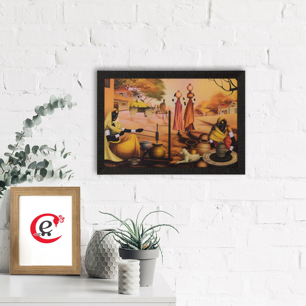 Pot Making Village Scene Satin Matt Texture UV Art Painting Kafalo