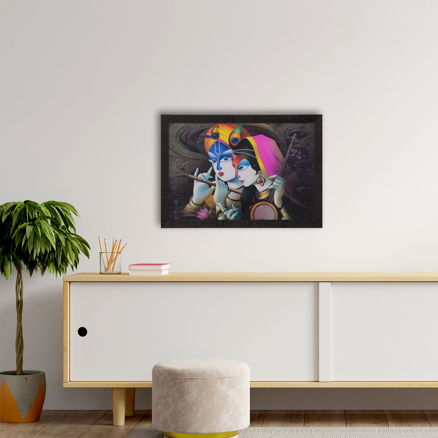 Radha Krishna Satin Matt Texture UV Art Painting Kafalo