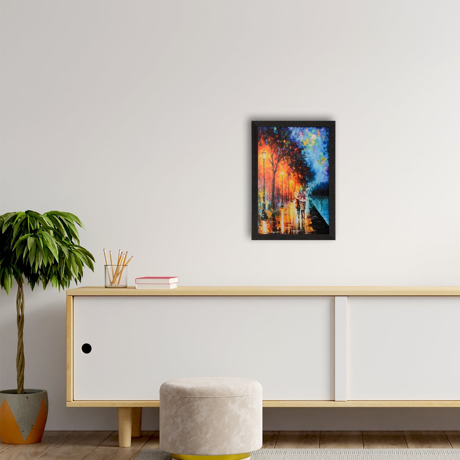 Love Couple Under Umbrella Satin Matt Texture UV Art Painting Kafalo