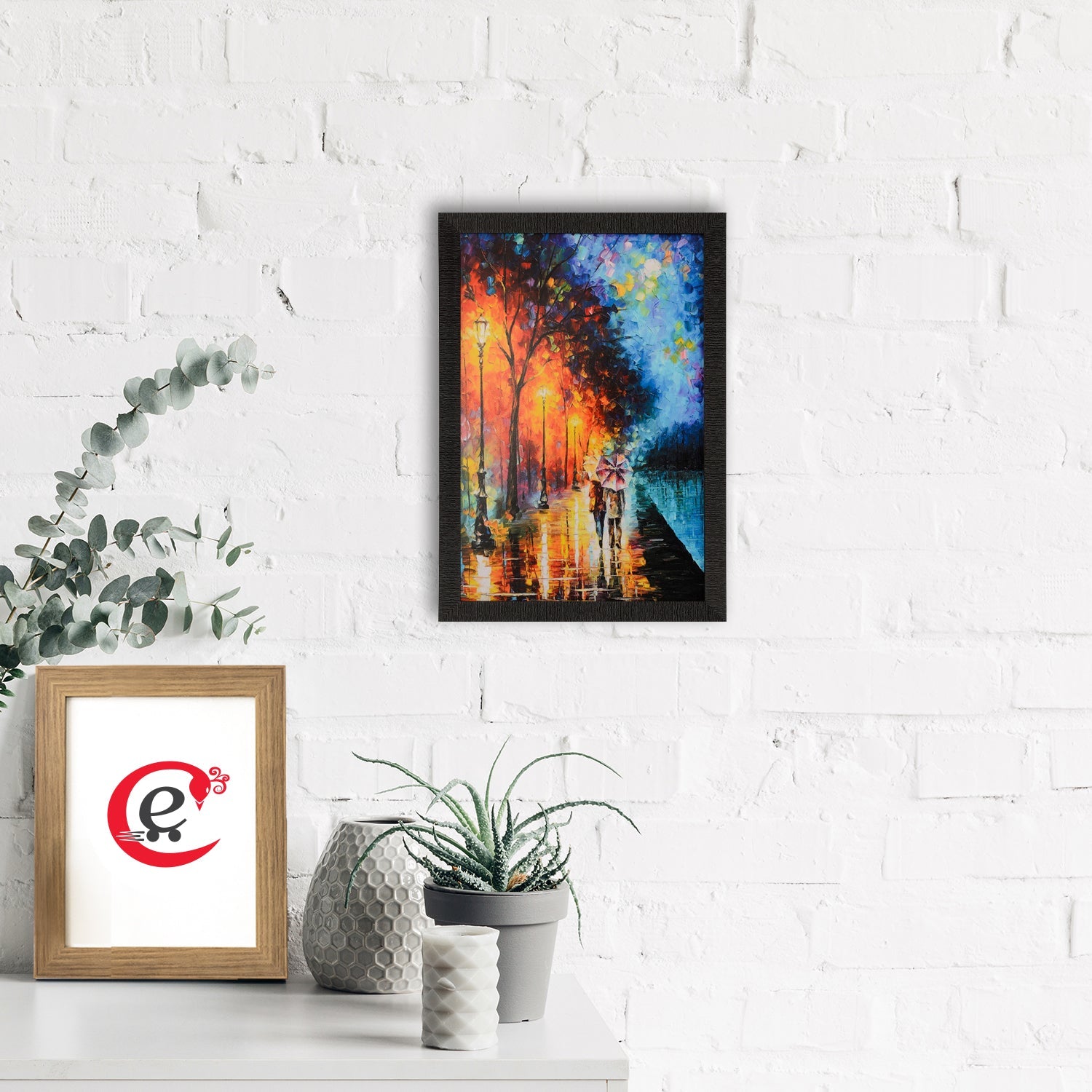 Love Couple Under Umbrella Satin Matt Texture UV Art Painting Kafalo