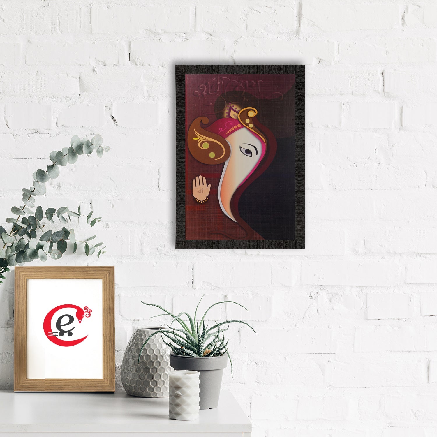 Blessing Lord Ganesha Painting Digital Printed Religious Wall Art Kafalo