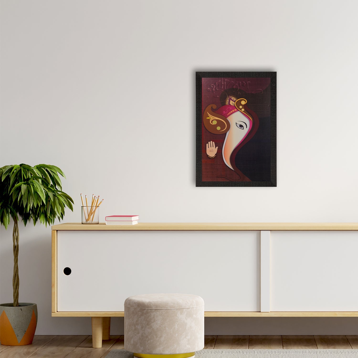 Blessing Lord Ganesha Painting Digital Printed Religious Wall Art Kafalo