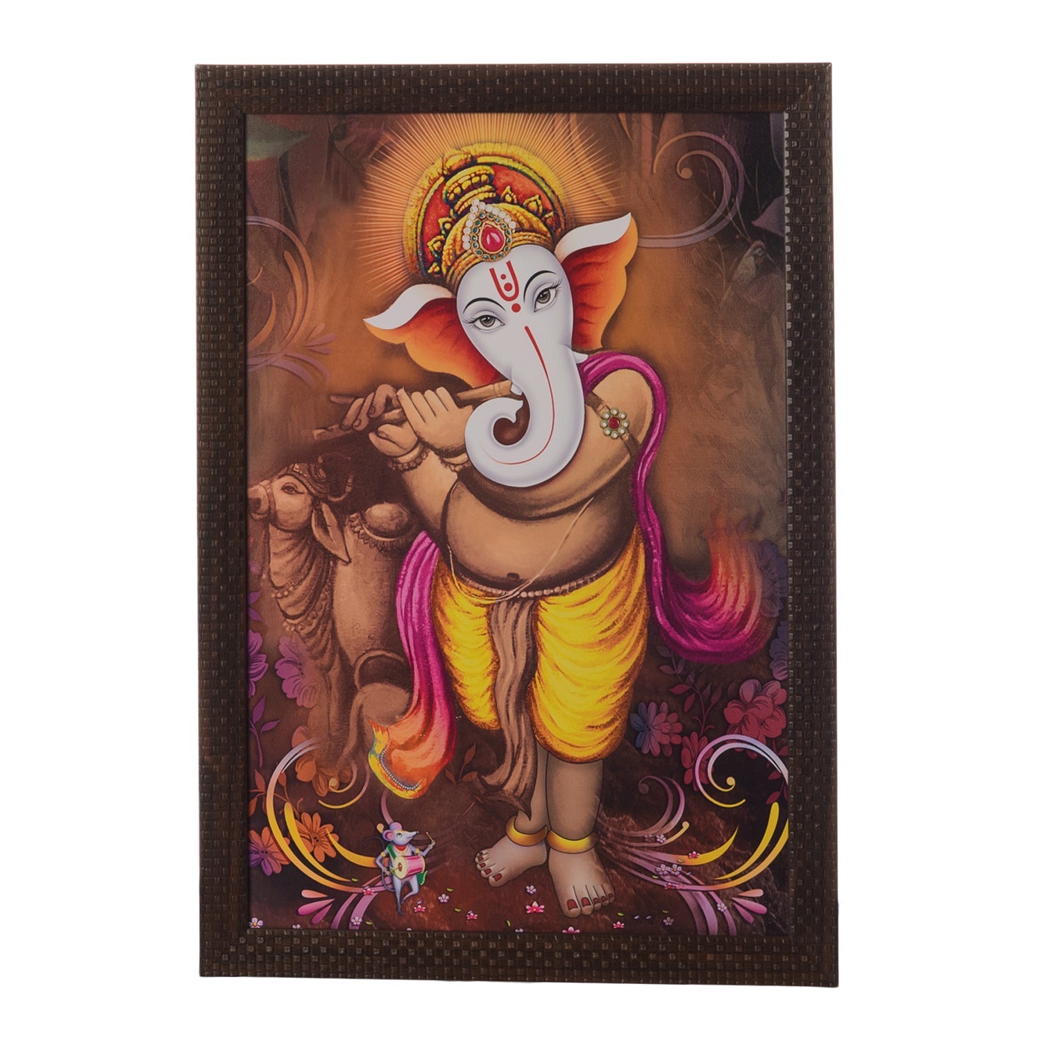 Ganesha Playing Flute Satin Matt Texture UV Art Painting Kafalo
