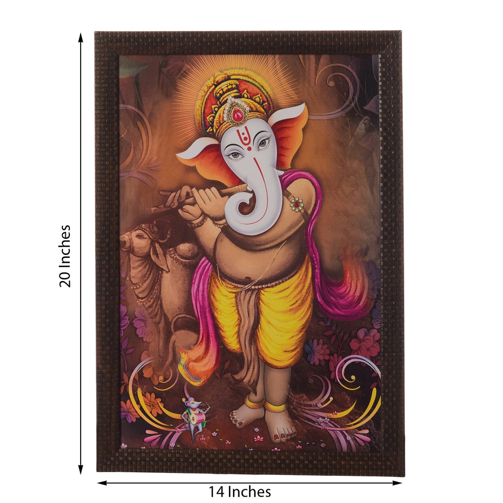 Ganesha Playing Flute Satin Matt Texture UV Art Painting Kafalo