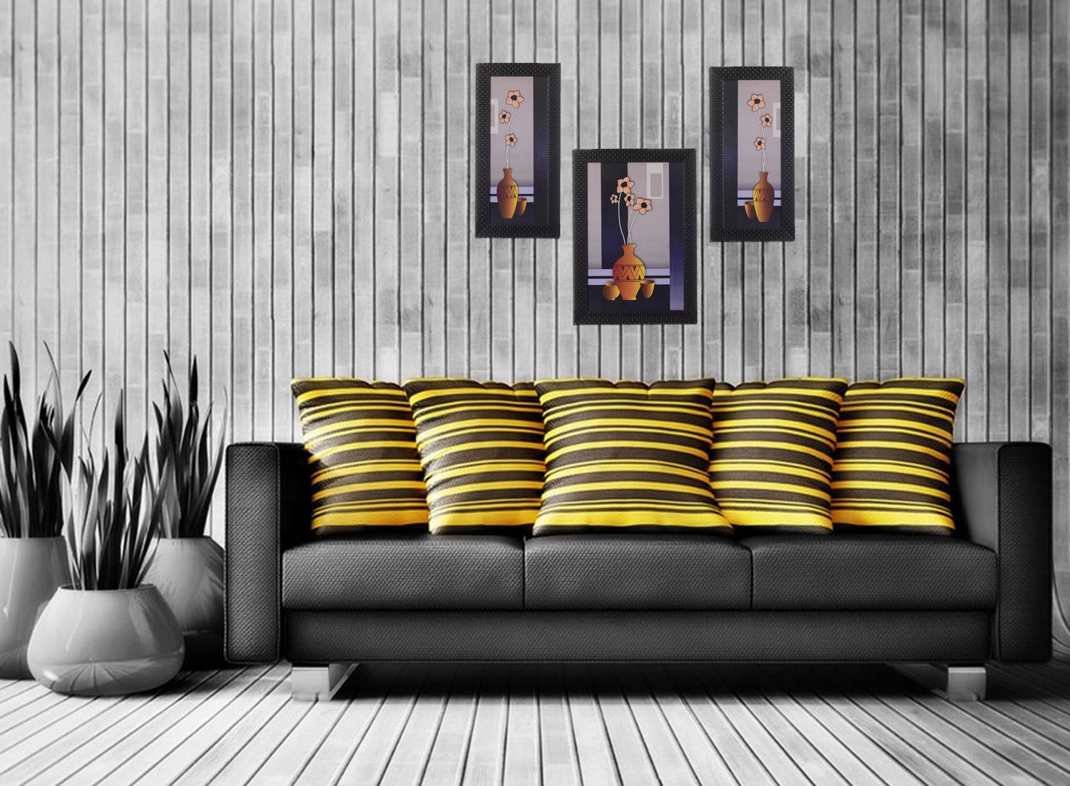 Set of 3 Botanical Flower Pot Matt Texture UV Art Painting Kafalo