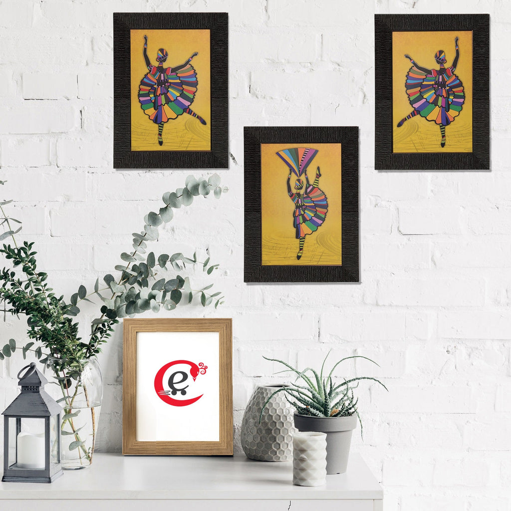 Set of 3 Dancing Girl Matt Texture UV Art Painting Kafalo