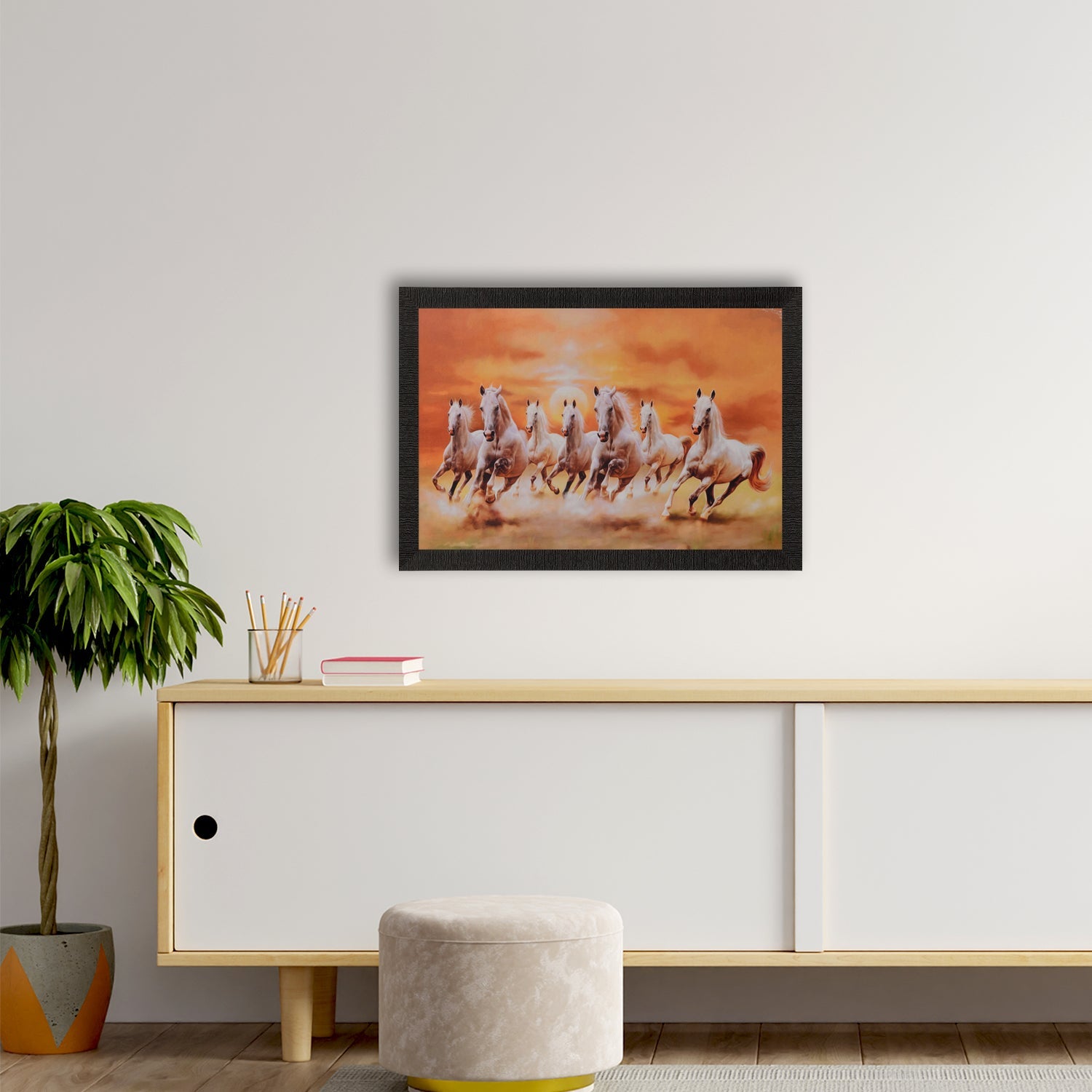 Running Lucky White Horses Satin Matt Texture UV Art Painting Kafalo