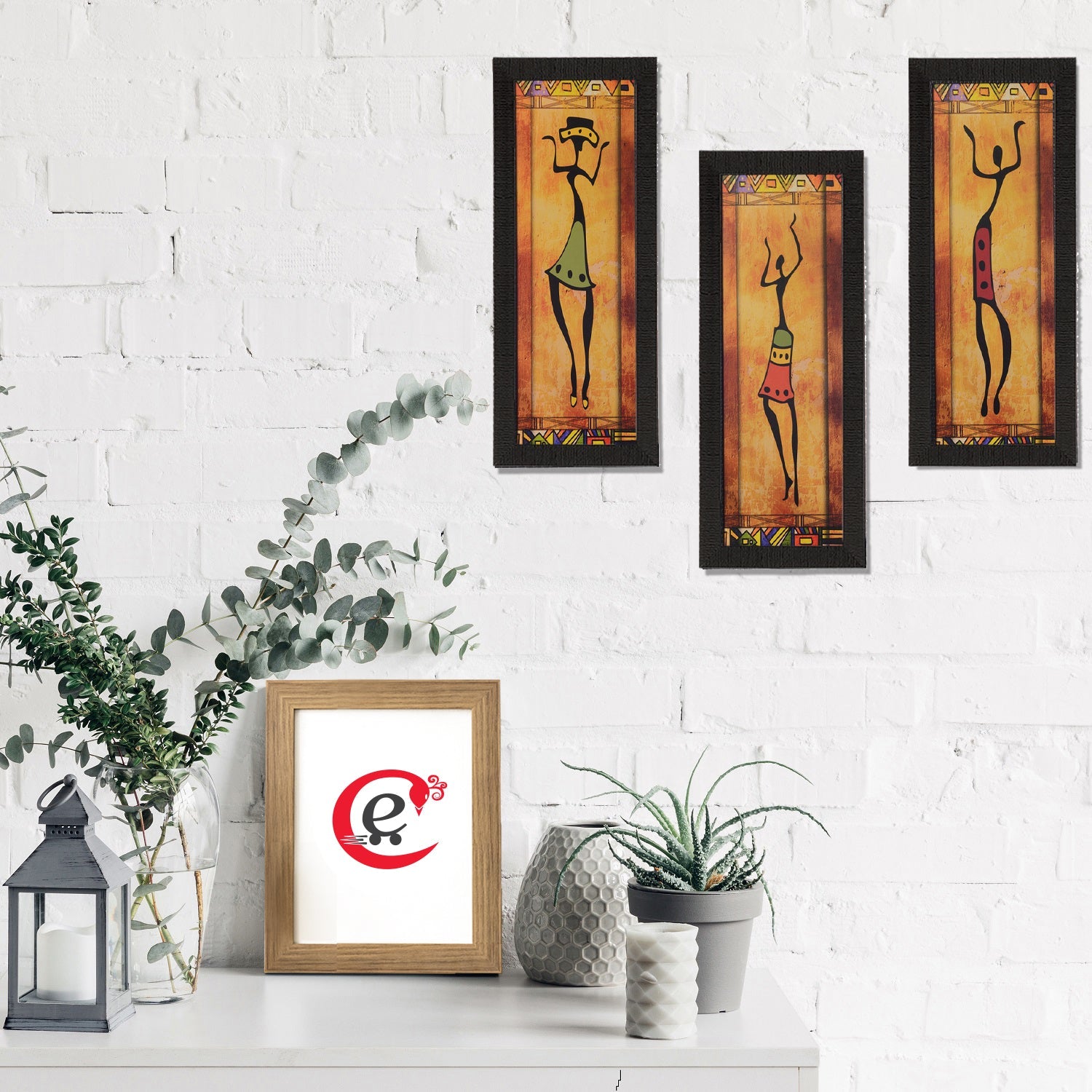 Set of 3 Tribal Lady Satin Matt Texture UV Art Painting Kafalo