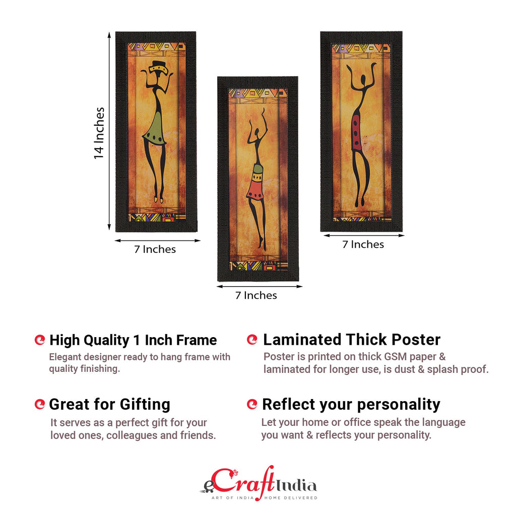 Set of 3 Tribal Lady Satin Matt Texture UV Art Painting Kafalo