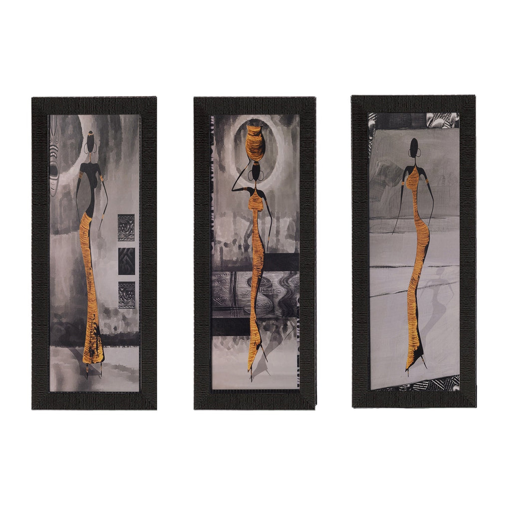 Set of 3 Tribal Lady Satin Matt Texture UV Art Painting Kafalo