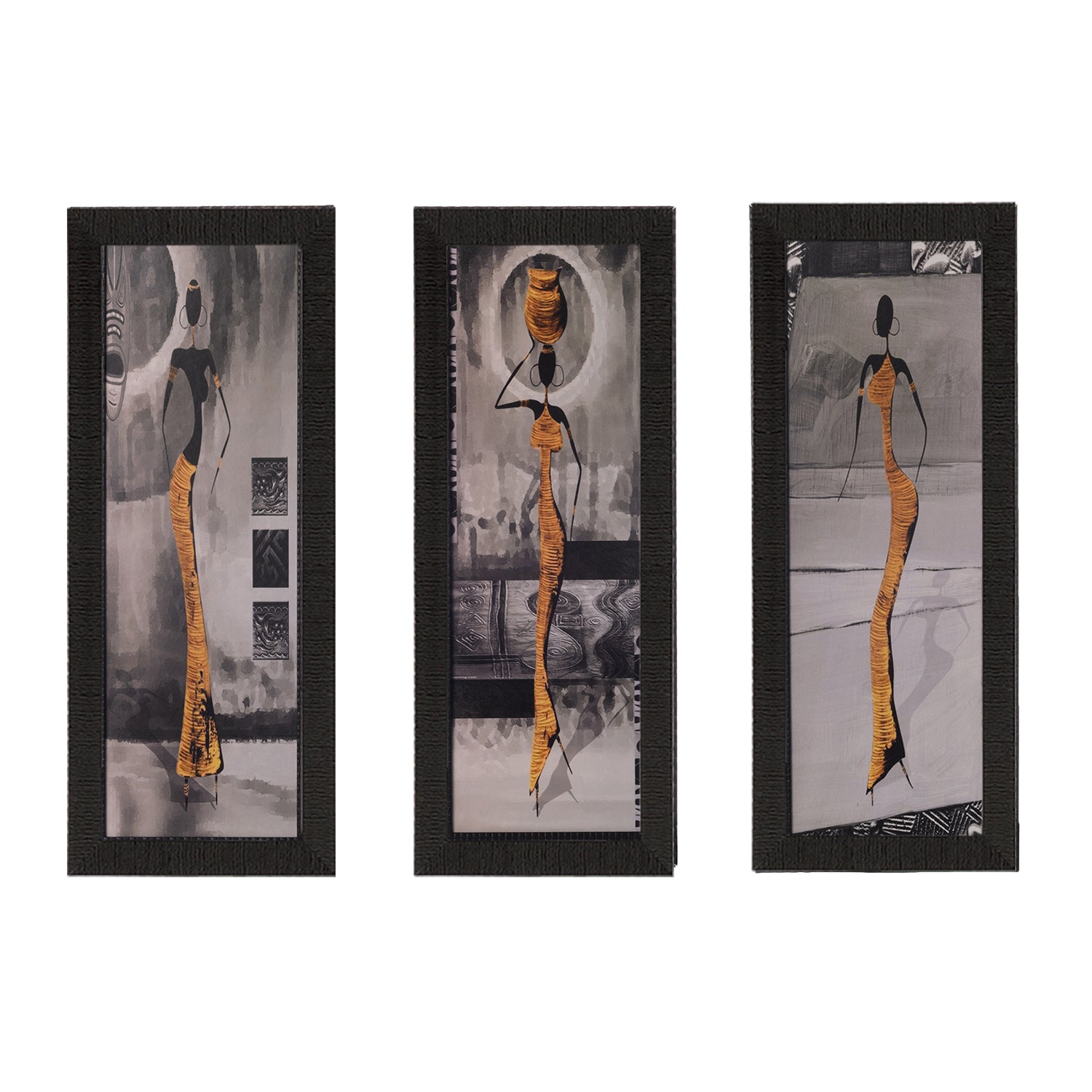 Set of 3 Tribal Lady Satin Matt Texture UV Art Painting Kafalo
