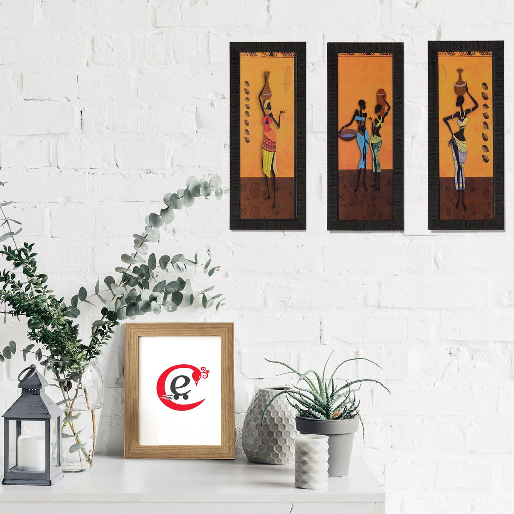 Set of 3 Tribal Lady Satin Matt Texture UV Art Painting Kafalo