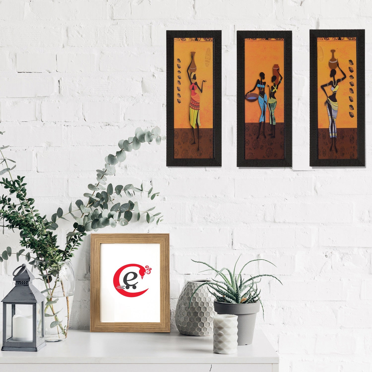 Set of 3 Tribal Lady Satin Matt Texture UV Art Painting Kafalo