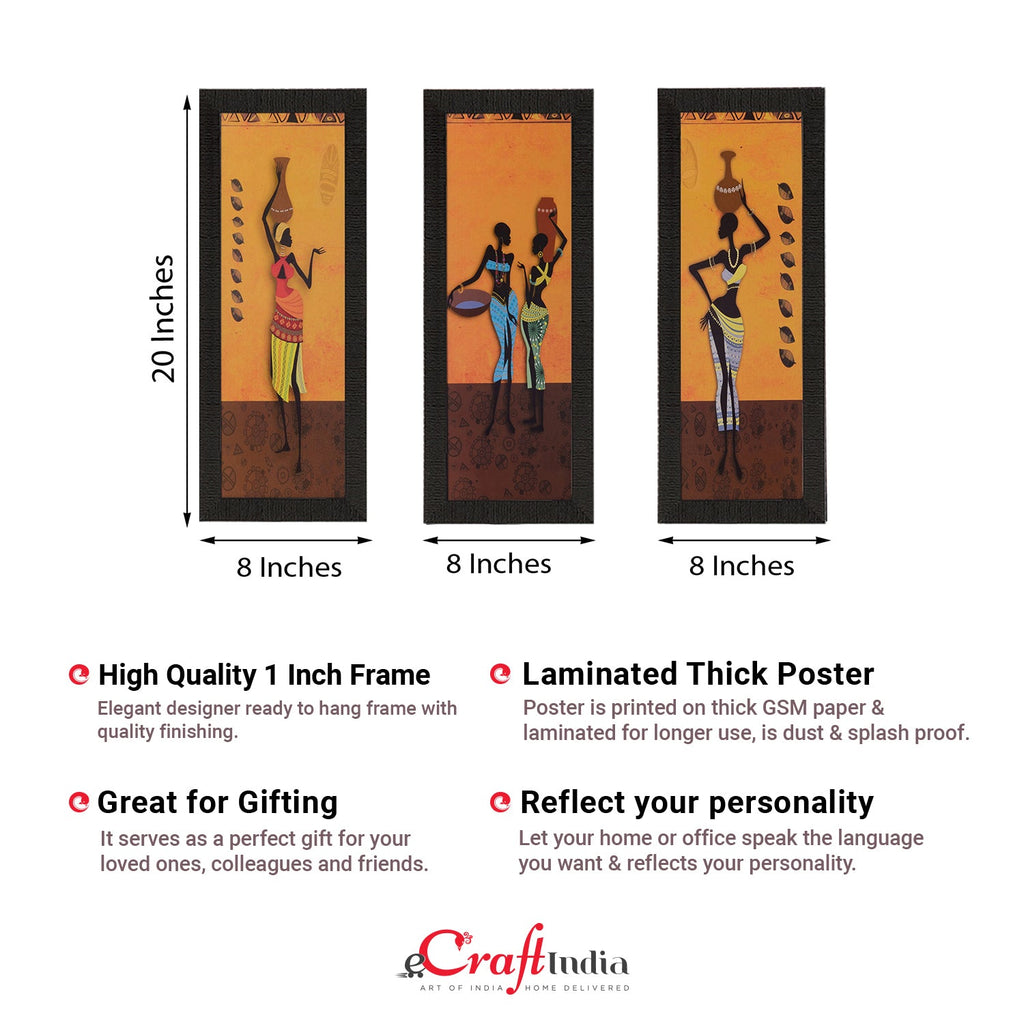 Set of 3 Tribal Lady Satin Matt Texture UV Art Painting Kafalo