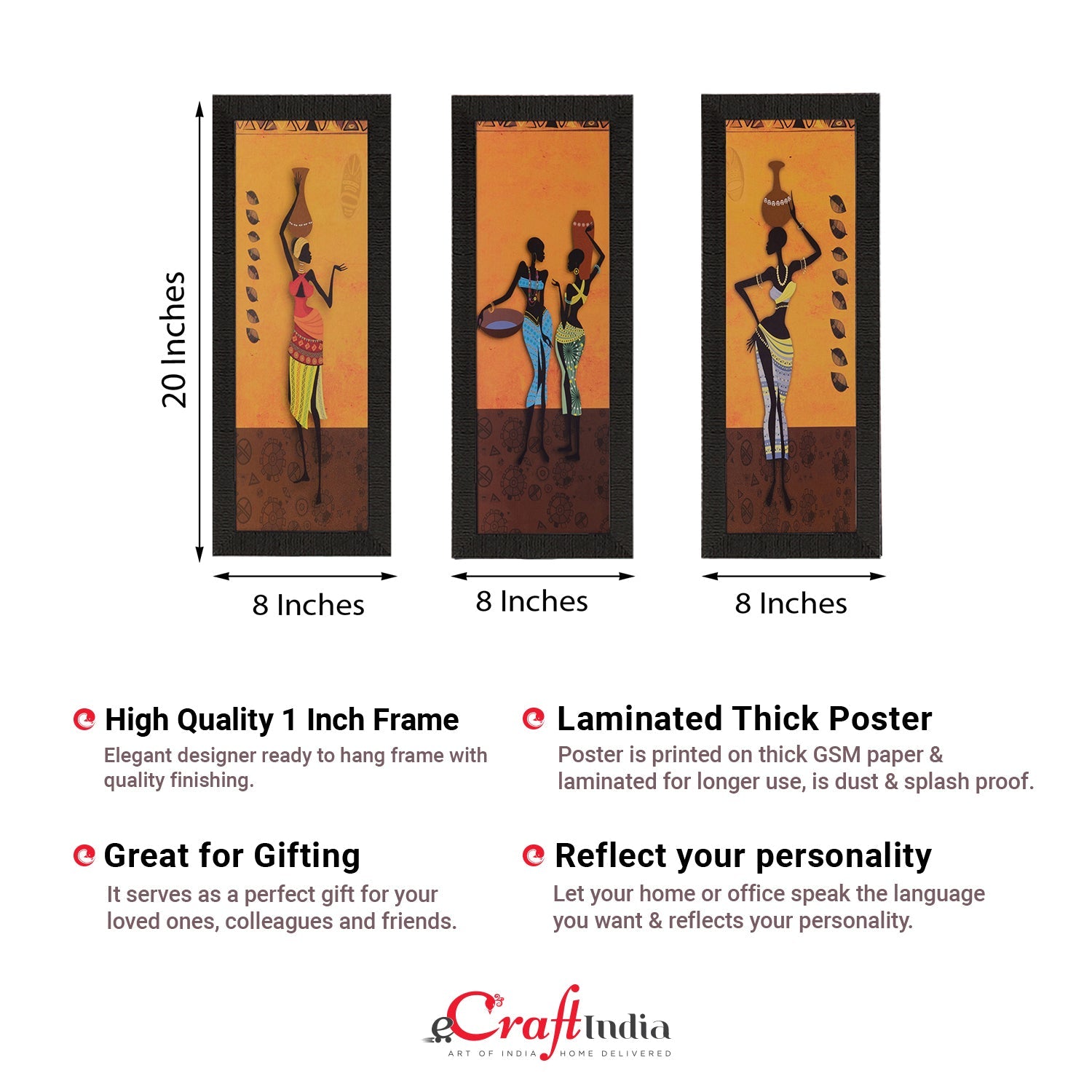 Set of 3 Tribal Lady Satin Matt Texture UV Art Painting Kafalo