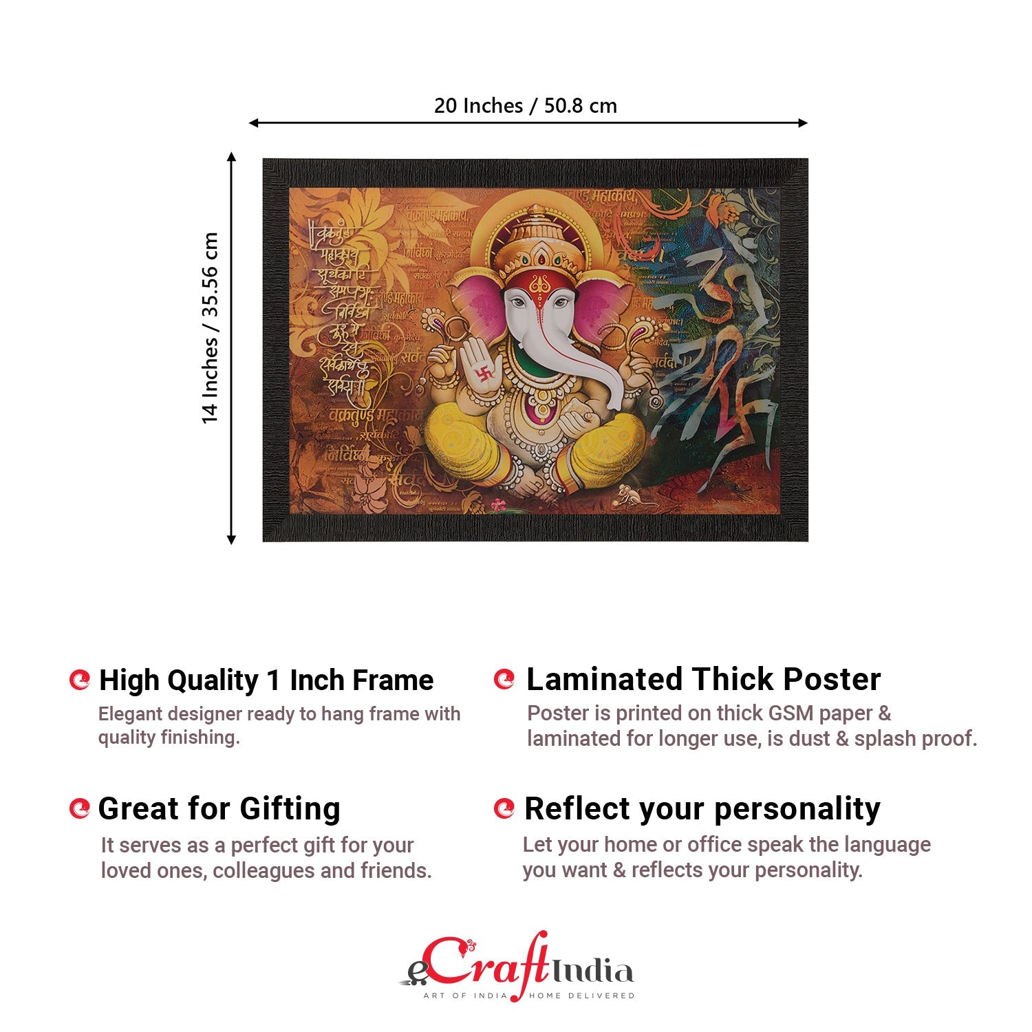 Lord Ganesha Satin Matt Texture UV Art Painting Kafalo