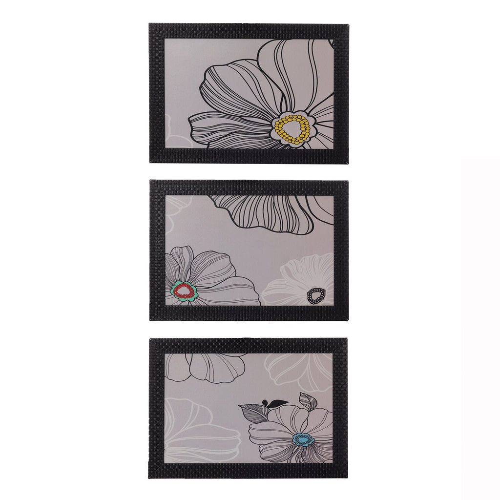 Set of 3 Sketched Floral Satin Matt Texture UV Art Painting Kafalo