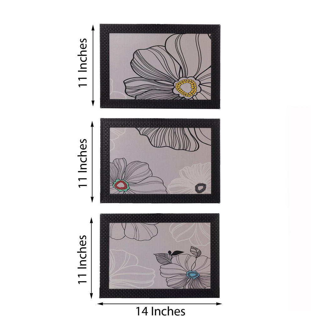 Set of 3 Sketched Floral Satin Matt Texture UV Art Painting Kafalo