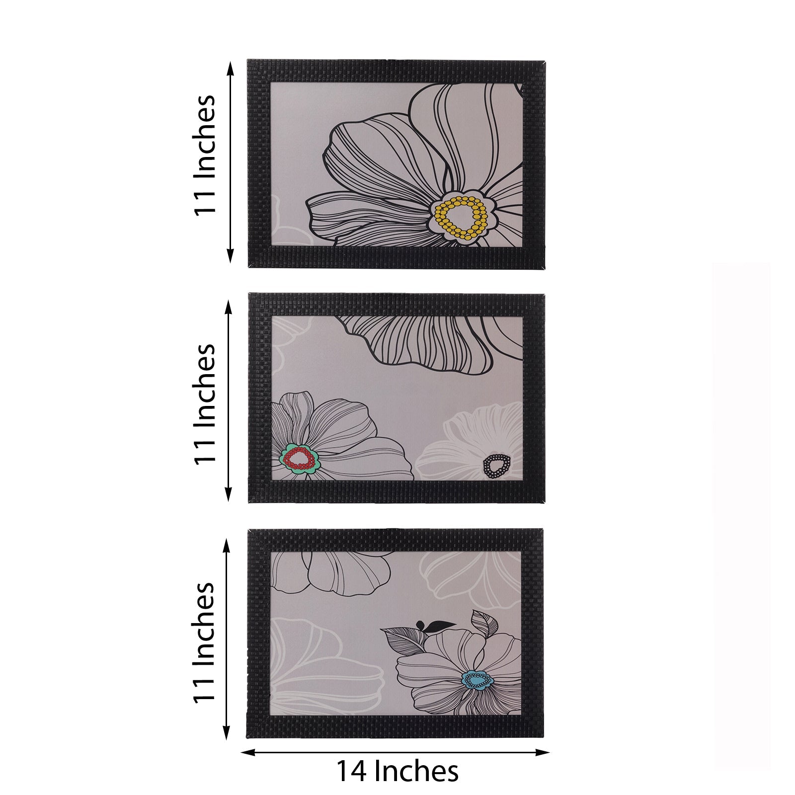 Set of 3 Sketched Floral Satin Matt Texture UV Art Painting Kafalo