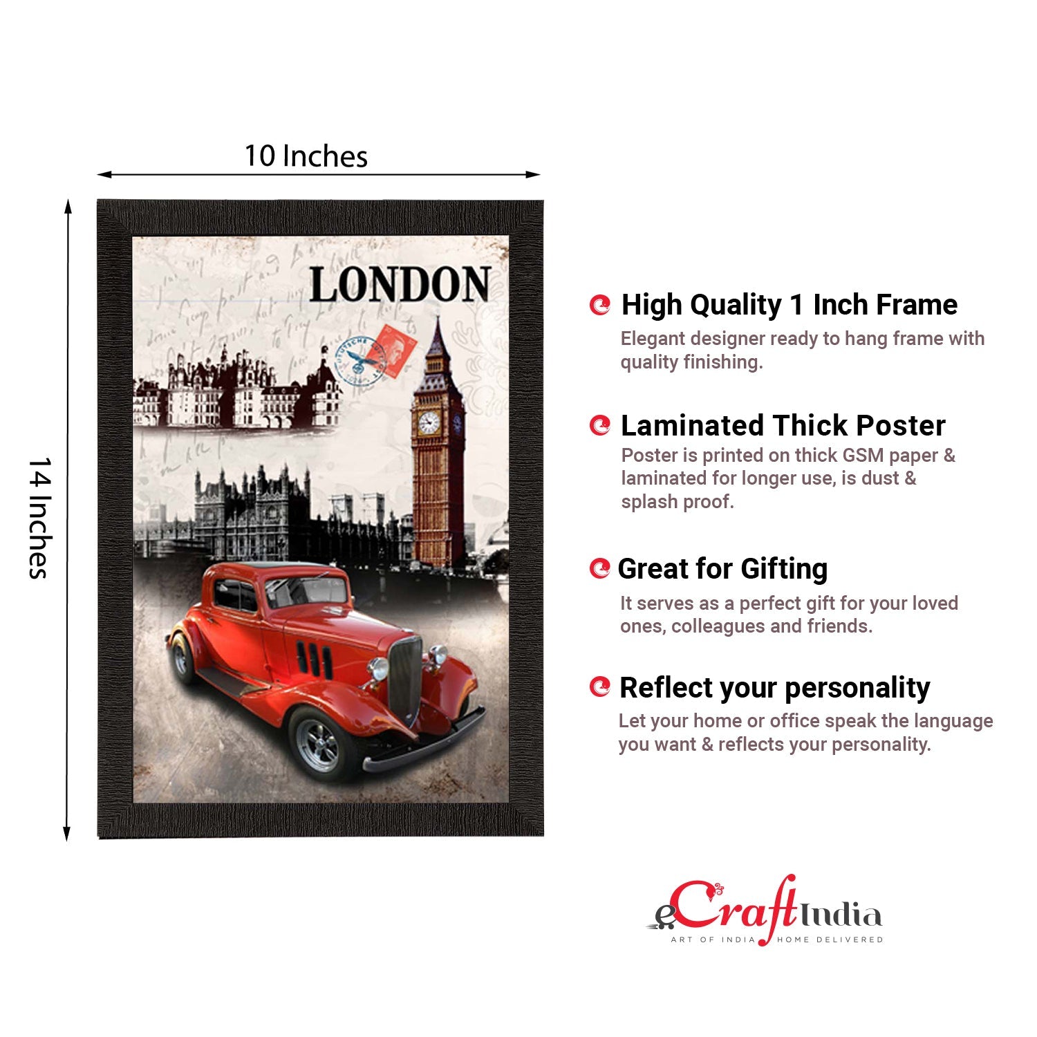 Red Antique Car Satin Matt Texture UV Art Painting Kafalo