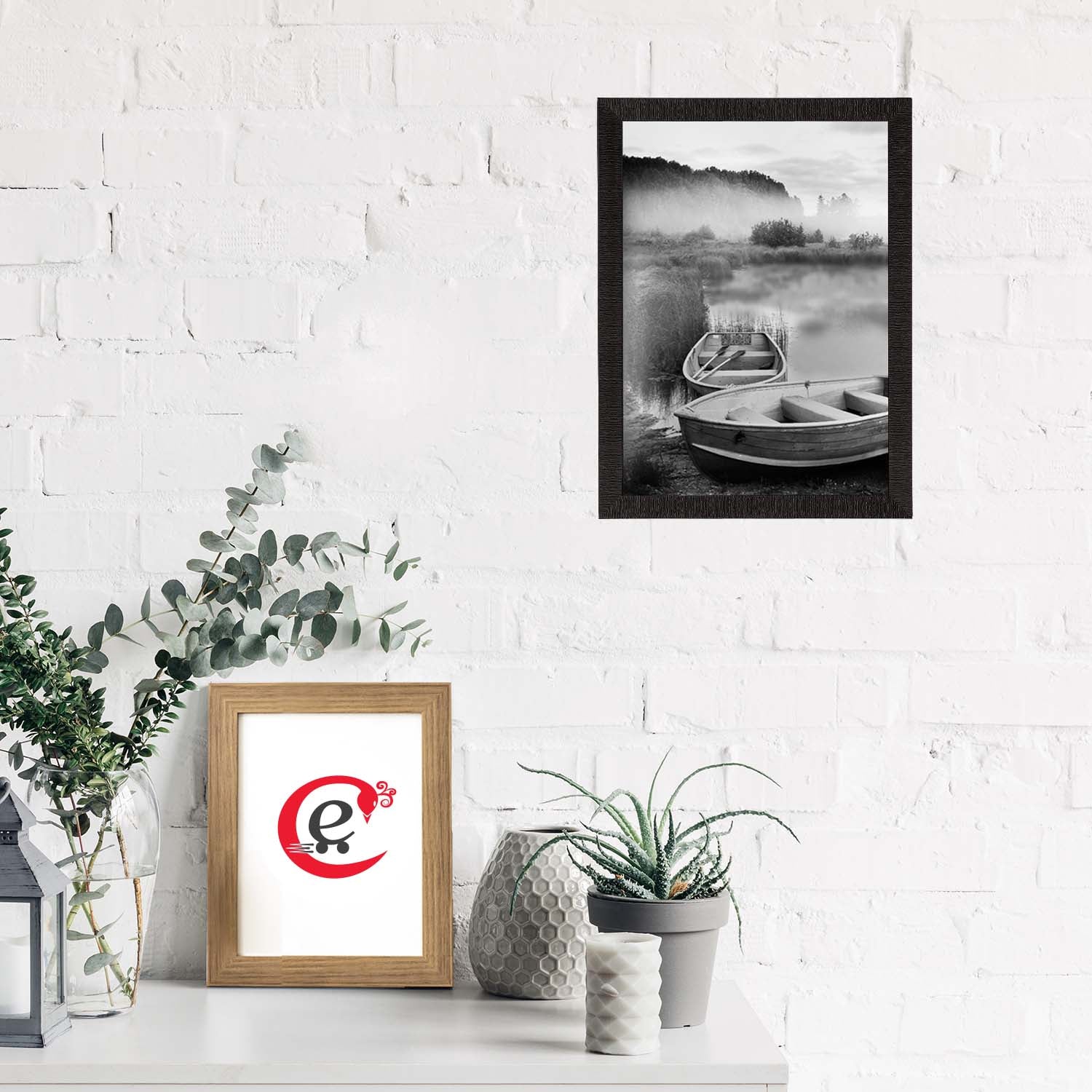 River Side Parked Boat Satin Matt Texture UV Art Painting