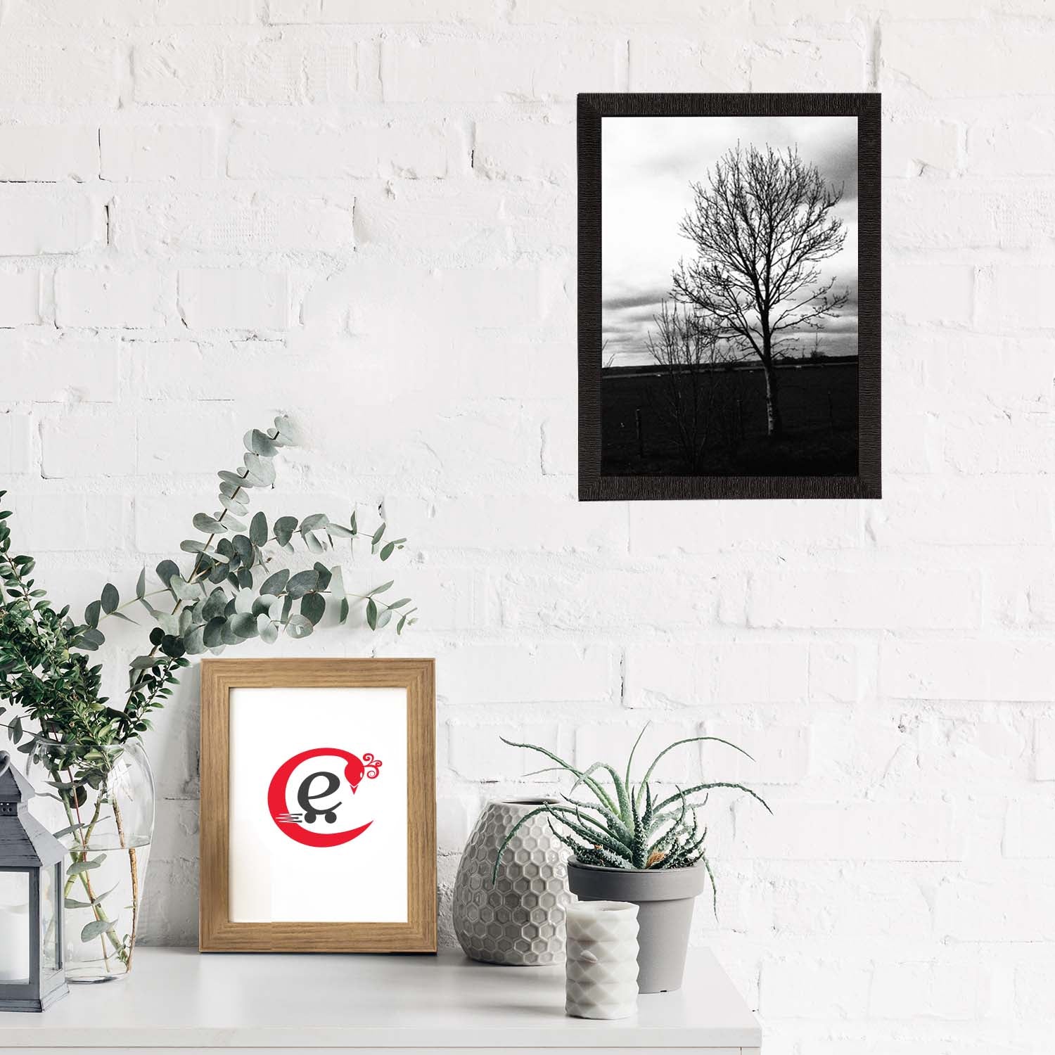 Black and White Tree Satin Matt Texture UV Art Painting
