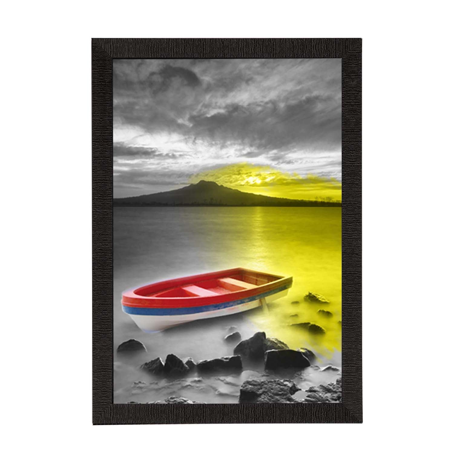 Colorful River Side Parked Boat Satin Matt Texture UV Art Painting