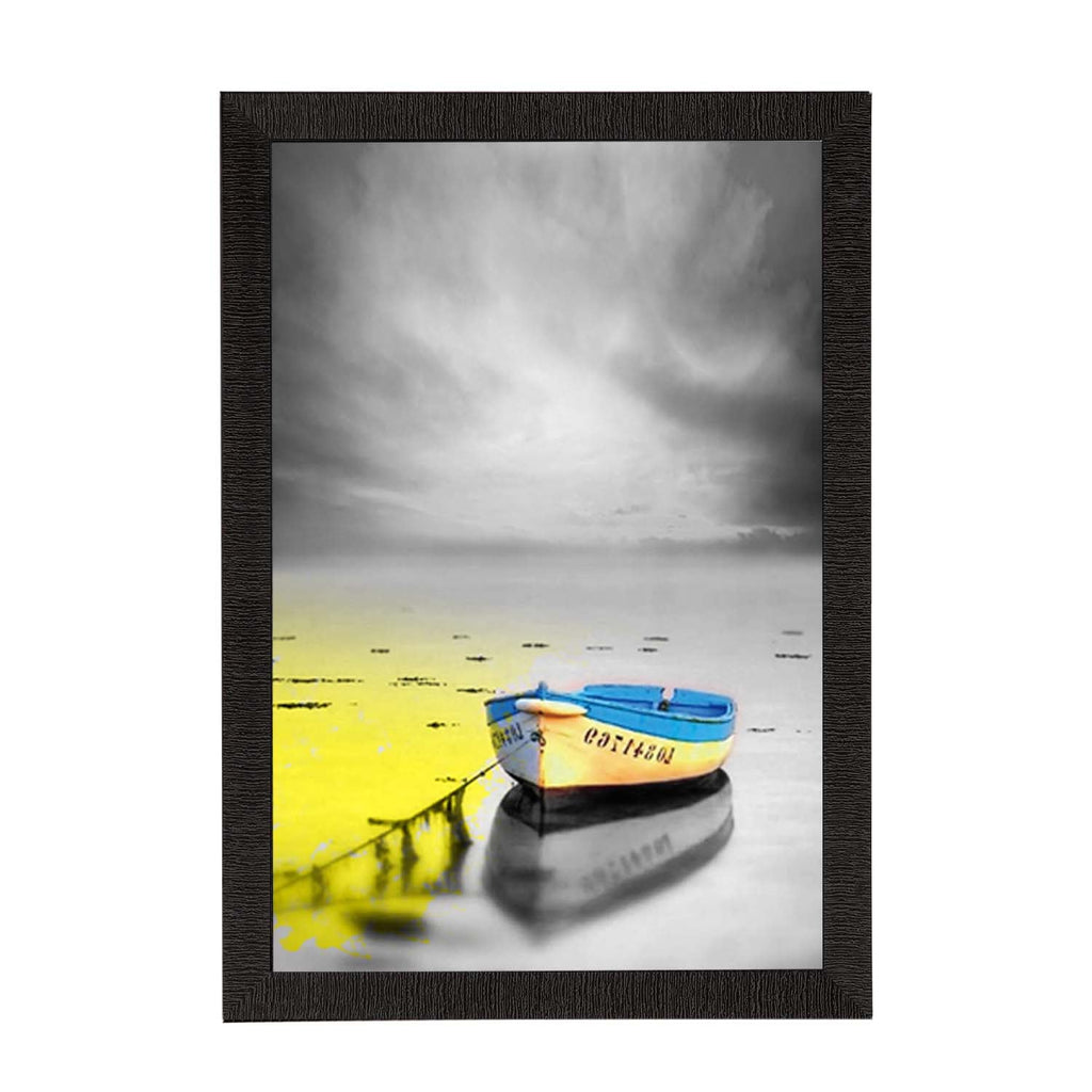 Colorful River Side Parked Boat Satin Matt Texture UV Art Painting