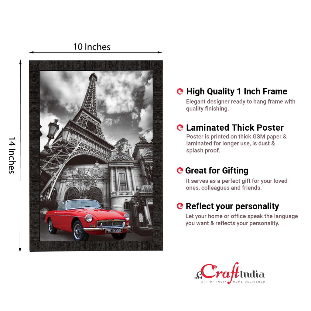 Red Car Underneath Eiffel Tower Satin Matt Texture UV Art Painting