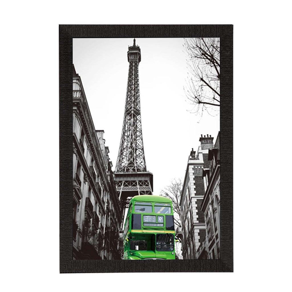 Green Bus Underneath Eiffel Tower Satin Matt Texture UV Art Painting