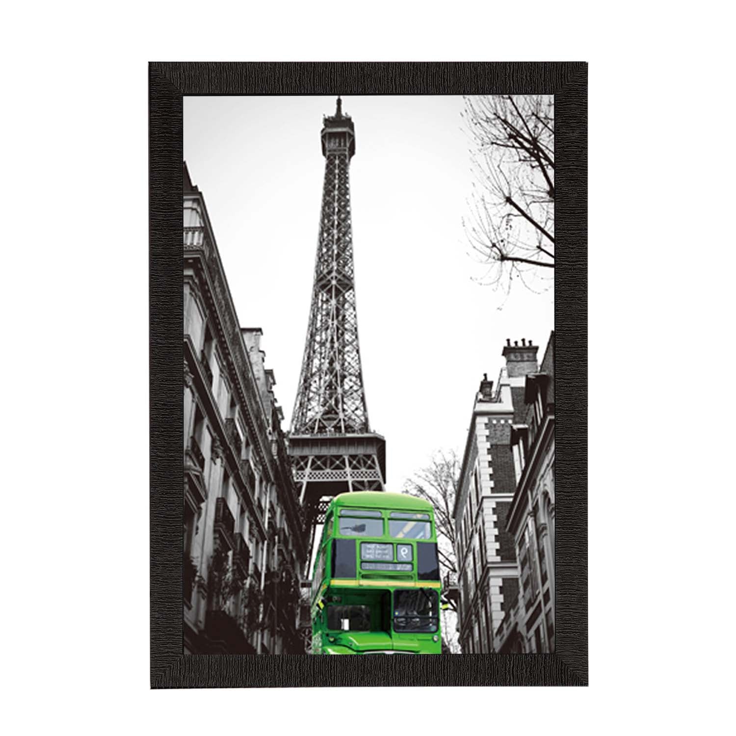 Green Bus Underneath Eiffel Tower Satin Matt Texture UV Art Painting