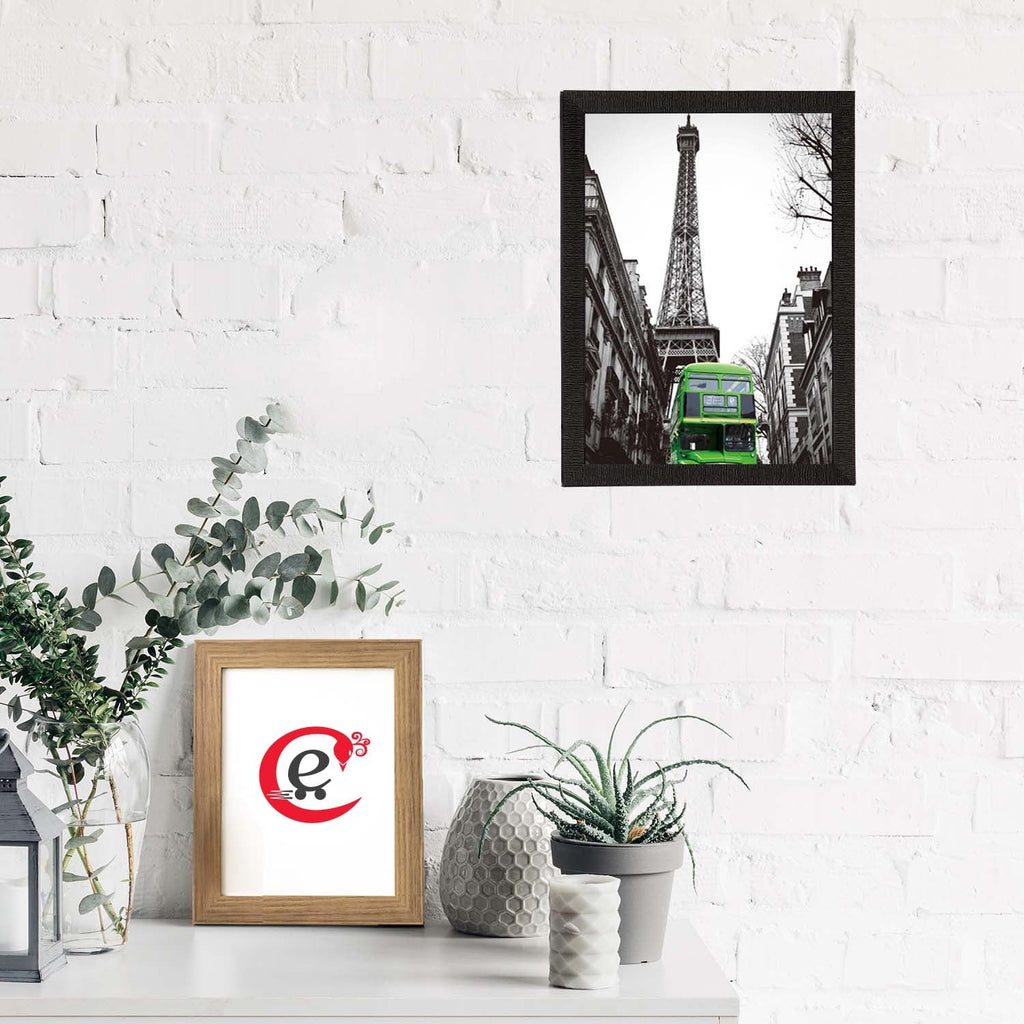 Green Bus Underneath Eiffel Tower Satin Matt Texture UV Art Painting