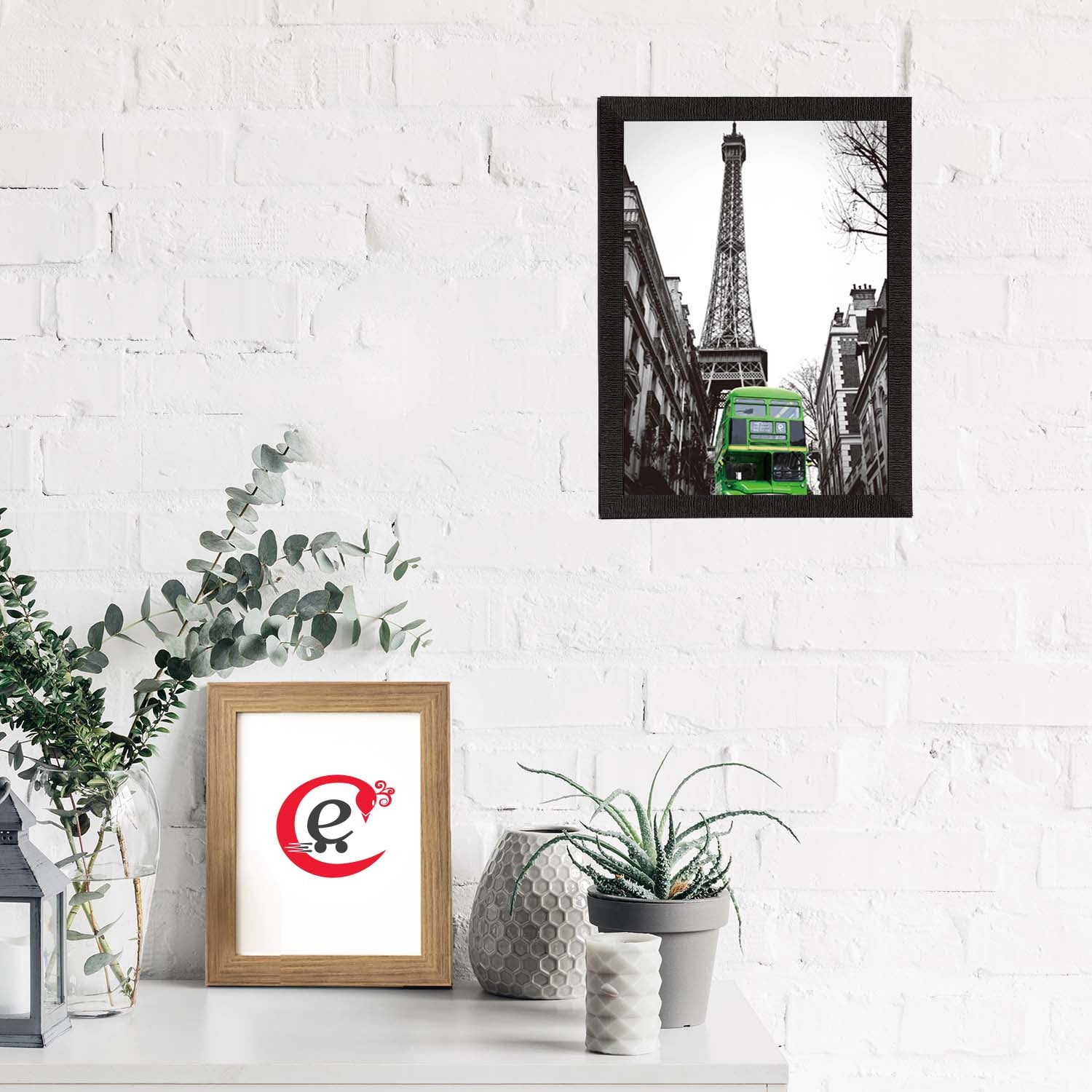 Green Bus Underneath Eiffel Tower Satin Matt Texture UV Art Painting
