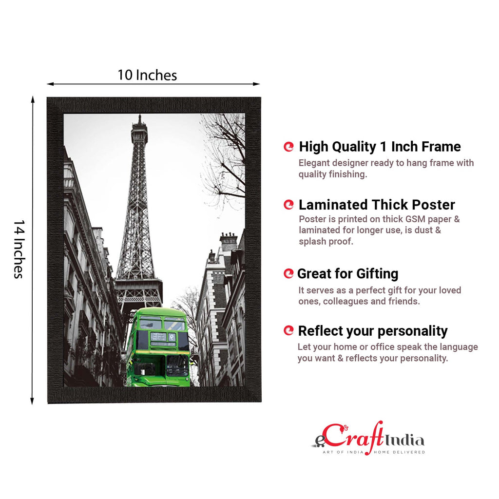 Green Bus Underneath Eiffel Tower Satin Matt Texture UV Art Painting