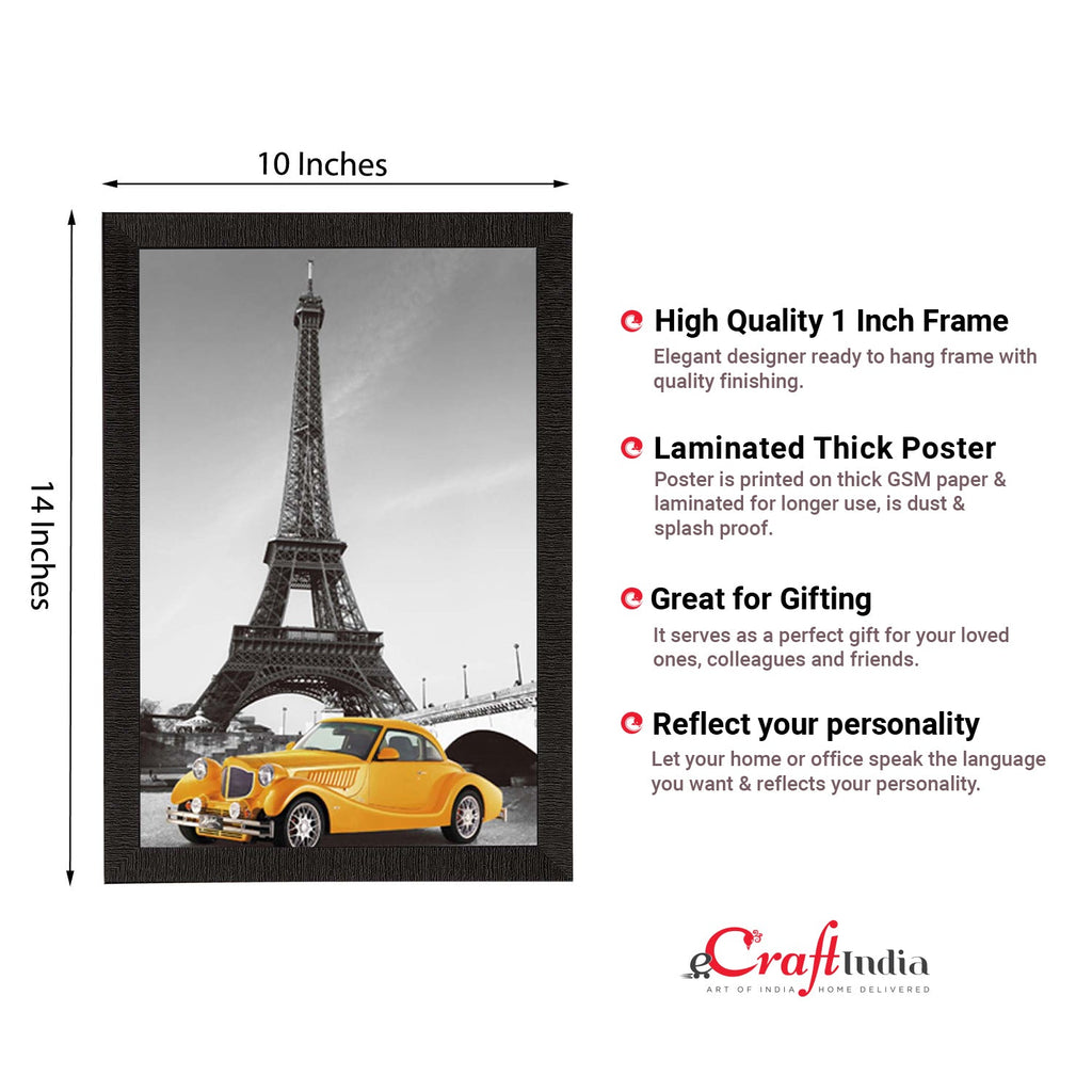 Yellow Car Underneath Eiffel Tower Satin Matt Texture UV Art Painting