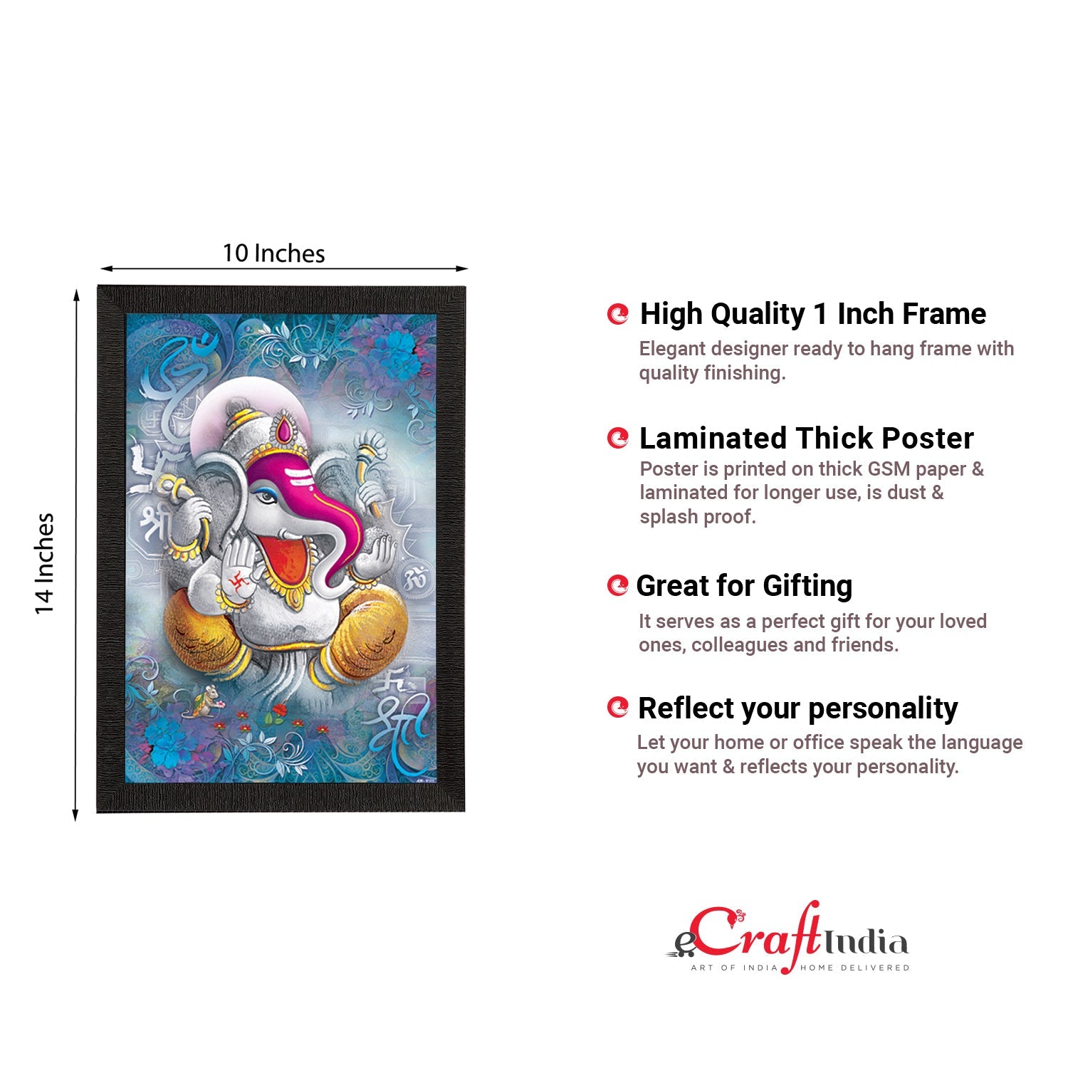Lord Ganesha Satin Matt Texture UV Art Painting Kafalo