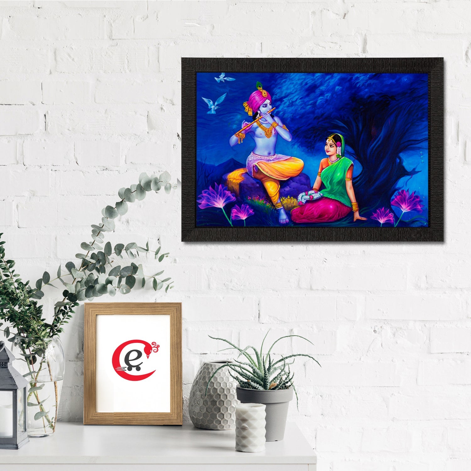 Radha Krishna Playing Flute Satin Matt Texture UV Art Painting