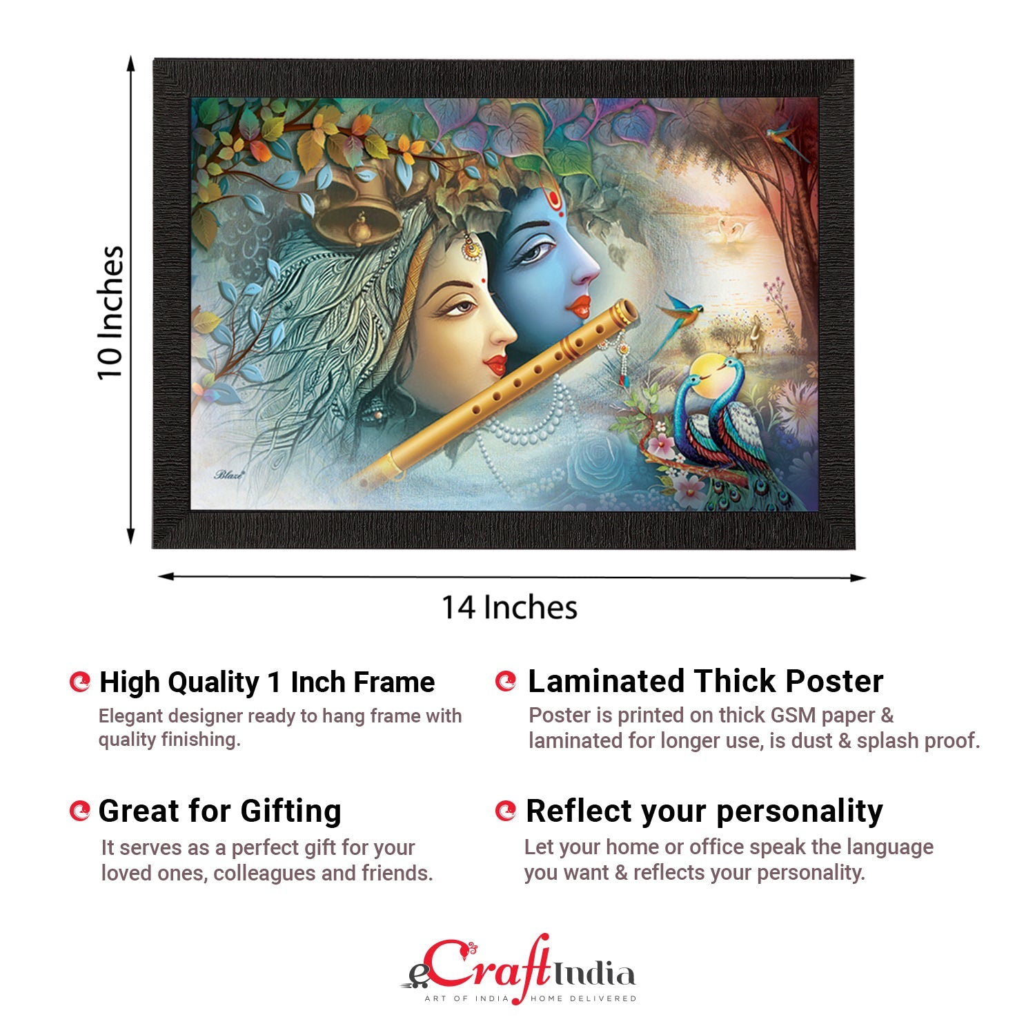Radha Krishna Satin Matt Texture UV Art Painting Kafalo
